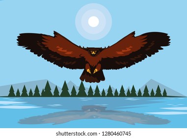 imposing hawk bird flying in the landscape