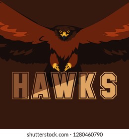 imposing hawk bird flying with word