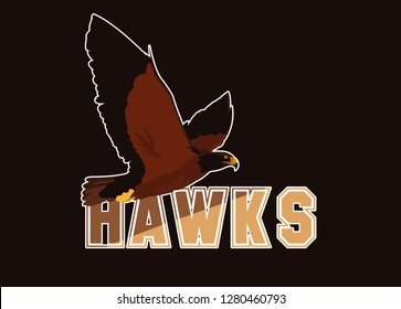 imposing hawk bird flying with word