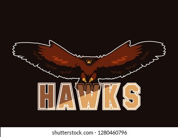 imposing hawk bird flying with word