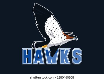 imposing hawk bird flying with word