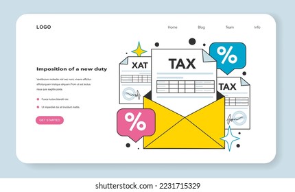 Imposition of a new duty as a financial inflation cause web banner or landing page. Growing up prices and value of money recession reason. Economics crisis and business risk. Flat vector illustration