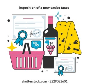 Imposition of a new excise taxes as a financial inflation cause. Growing up prices and value of money recession reason. Economics crisis and business risk. Flat vector illustration