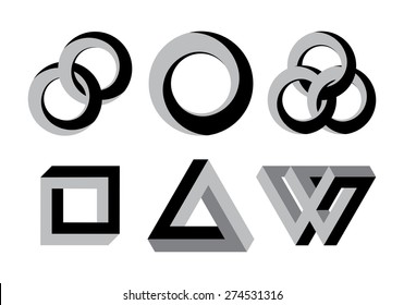 Impossibe looped shapes,circles, square and triangles. Vector