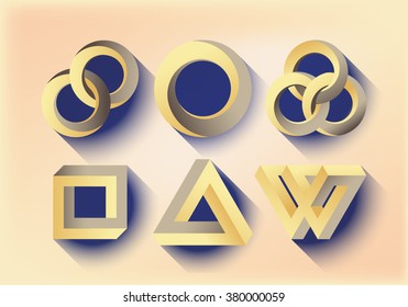 Impossibe looped shapes,circles, square and triangles. Flat design