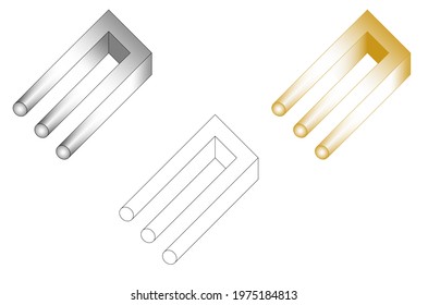 Impossible 3d figure. Three pins go into the bracket.