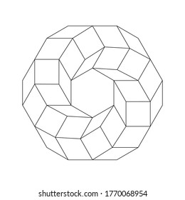 Impossible 3D Toroidal Polyhedron, Geometric Art. Opt art, optical illusion.