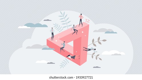 Impossible challenge as business problem without solution tiny person concept. Complexity and hopeless struggle for company teamwork project vector illustration. No way for success or goal achievement