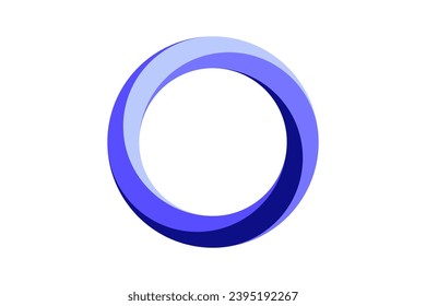 Forma de círculo imposible. Símbolo de línea óptica azul púrpura. Tira móvil torcida. Objeto de bucle infinito. Resumen de forma geométrica irreal. Elemento de diseño de rompecabezas sólido para logotipo, icono, etiqueta, etiqueta. Vector