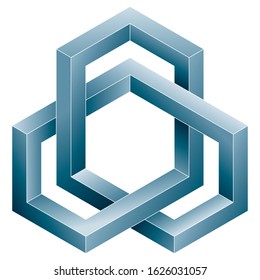 Impossible cube icon. Vector optical illusion shape on white background.