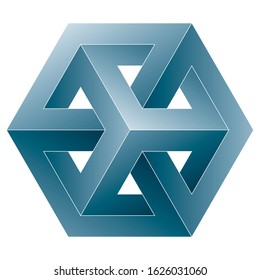 Impossible cube icon. Vector optical illusion shape on white background.