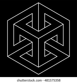 Impossible cube, isometric drawing, vector illustration