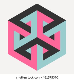 Impossible cube, isometric drawing, vector illustration