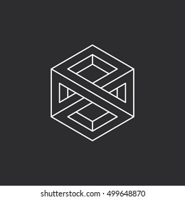 Impossible cube. Line design. Isolated on black background. Vector illustration EPS 10