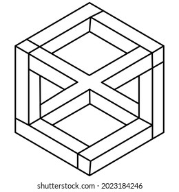 Impossible cube. Line design. Impossible shapes. Optical illusion objects. Optical art.