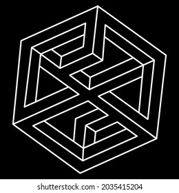 Impossible cube. Line design. Impossible shapes. Optical illusion objects. Optical art. Escher style.