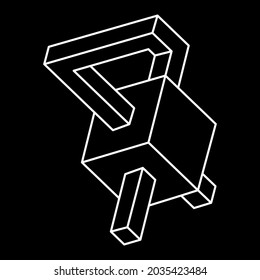 Impossible cube. Line design. Impossible shapes. Optical illusion object. Optical art. Sacred geometry figures. Escher style.
