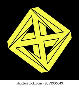 Impossible cube. Line design. Impossible shapes. Optical illusion objects. Optical art. Escher paradox. Geometry.