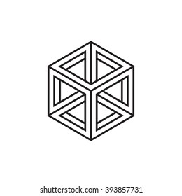 Impossible Cube, Line Design, Vector Illustration