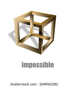 Impossible cube optical illusion. Irrational cube an impossible object. Viewed from a certain angle, this cube appears to defy the laws of geometry. Illustration.