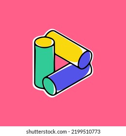 Impossible Cylinder Vector Shape. Optical Illusion Sign. Modern Handwritten 3d Logo With Paint Shift. Vector Isometric Icon For Childish Label, Toy Company, Colorful Posters.