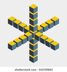 Impossible figure constructed of cube blocks. Mathematical object with mental trick. Isometric 3d design. Optical illusion of brain. Symbol with three-dimensional effect. Imp art. Visual paradox maze 