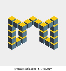 Impossible figure constructed of cube blocks. Mathematical object with mental trick. Isometric 3d design. Optical illusion of brain. Symbol with three-dimensional effect. Imp art. Visual paradox maze 