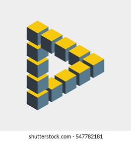 Impossible Figure Constructed Of Cube Blocks. Mathematical Object With Mental Trick. Isometric 3d Design. Optical Illusion Of Brain. Symbol With Three-dimensional Effect. Imp Art. Visual Paradox Maze 