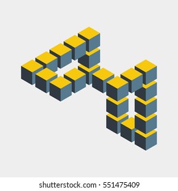 Impossible figure constructed of cube blocks. Mathematical object with mental trick. Isometric 3d design. Optical illusion of brain. Symbol with three-dimensional effect. Imp art. Visual paradox maze 