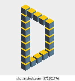 Impossible figure constructed of cube blocks. Mathematical object with mental trick. Isometric 3d design. Optical illusion of brain. Symbol with three-dimensional effect. Imp art. Visual paradox maze 