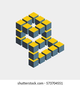 Impossible figure constructed of cube blocks. Mathematical object with mental trick. Isometric 3d design. Optical illusion of brain. Symbol with three-dimensional effect. Imp art. Visual paradox maze 