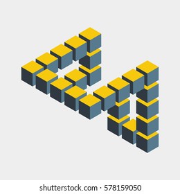 Impossible figure constructed of cube blocks. Mathematical object with mental trick. Isometric 3d design. Optical illusion of brain. Symbol with three-dimensional effect. Imp art. Visual paradox maze 