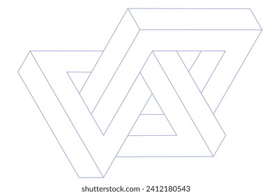 Impossible figure. Linear style, geometric irregular shape. Optical illusion. Vector icon, isolated object.