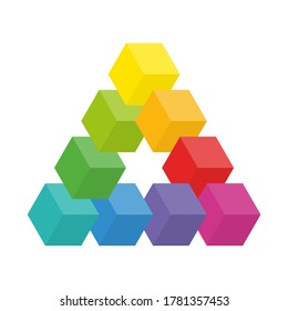 Figura imposible, ilusión óptica con cubos de color. Figura de Reutersvaerd. Vector aislado sobre fondo blanco.
