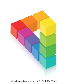 Impossible figure, optical illusion with colored cubes. Isolated vector on white background.
