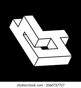 Impossible figure. Optical illusion shapes. Optical art. 3d illustration. Geometry. Escher paradox.