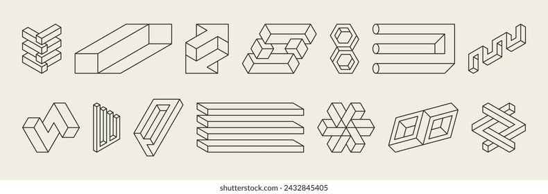 Impossible figures. 3D abstract optical illusion. Vector illustration.