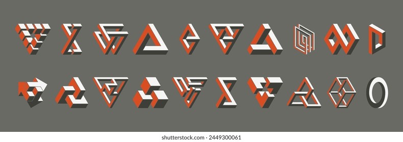 Impossible figures. 3D abstract optical illusion. Vector illustration.