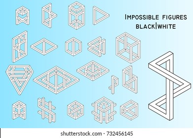 Impossible figures, filled lines, vector