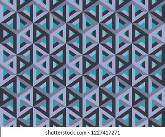 Impossible figures isometric 3d hollow cubes seamless pattern in Escher style, imp-art. Gradient pattern. Black graphite background.