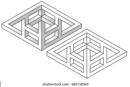 Impossible figures, line and realistic, vector