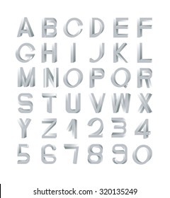 Impossible font set, including numerals. Silver gradients with edges.