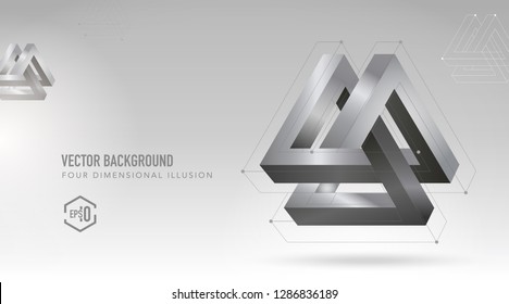 Impossible geometric element. Optical illusion in the form of a curved triangular loop. Symbol of infinity and repetition.Penrose triangle.-Vector Illustration.