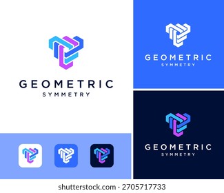 Impossible Geometric Shape Optical Illusion Symmetry Abstract Vector Logo Design Illustration