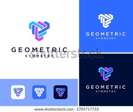 Impossible Geometric Shape Optical Illusion Symmetry Abstract Vector Logo Design Illustration