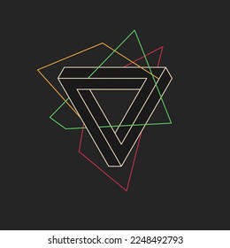 Impossible geometric shape. The Penrose triangle. Isolated 3d shape. Composition with geometric shapes.