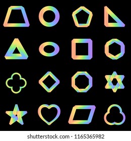 Impossible geometric shape vector set rainbow gradient color