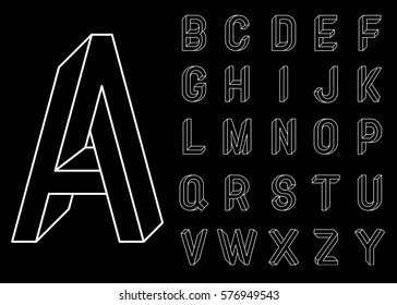 Impossible Geometry Letters. Set Of Vector Letters Constructed On The Basis Of The Isometric View. Low Poly 3d Characters. Geometric Font. Vector Illustration 10 Eps.