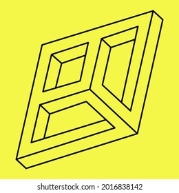 Impossible geometry object isolated on a yellow background. Vector abstract. Optical illusion.