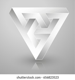 impossible geometry. Optical illusion triangle. Vector Illustration isolated on white. Sacred geometry. Futurism.